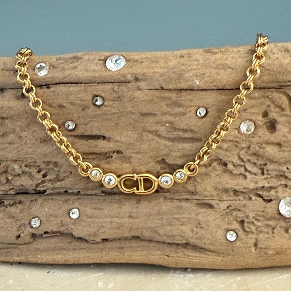 Christian Dior Gold Plated Chain Necklace with Crystal Accents - Picture 1 of 3